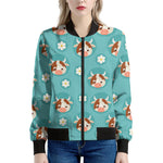 Cute Cow And Daisy Flower Pattern Print Women's Bomber Jacket
