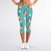 Cute Cow And Daisy Flower Pattern Print Women's Capri Leggings