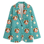 Cute Cow And Daisy Flower Pattern Print Women's Cotton Blazer