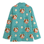 Cute Cow And Daisy Flower Pattern Print Women's Cotton Blazer