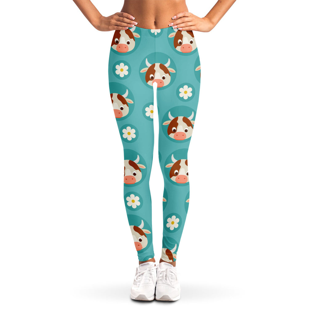 Cute Cow And Daisy Flower Pattern Print Women's Leggings