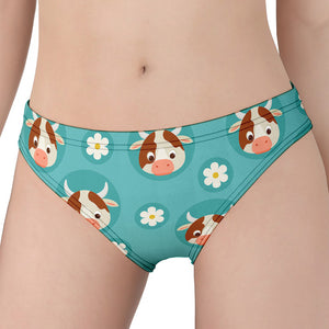 Cute Cow And Daisy Flower Pattern Print Women's Panties