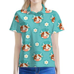 Cute Cow And Daisy Flower Pattern Print Women's Polo Shirt