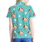 Cute Cow And Daisy Flower Pattern Print Women's Polo Shirt