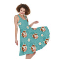 Cute Cow And Daisy Flower Pattern Print Sleeveless Knee Length Dress