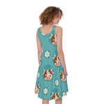 Cute Cow And Daisy Flower Pattern Print Women's Sleeveless Dress