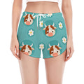Cute Cow And Daisy Flower Pattern Print Women's Split Running Shorts