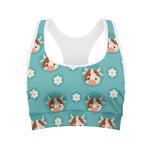 Cute Cow And Daisy Flower Pattern Print Women's Sports Bra