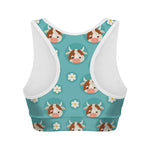 Cute Cow And Daisy Flower Pattern Print Women's Sports Bra