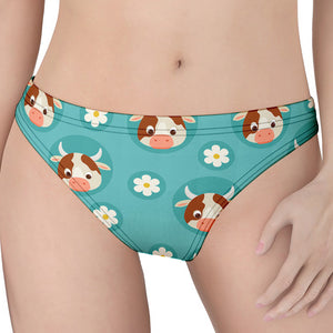 Cute Cow And Daisy Flower Pattern Print Women's Thong