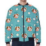 Cute Cow And Daisy Flower Pattern Print Zip Sleeve Bomber Jacket