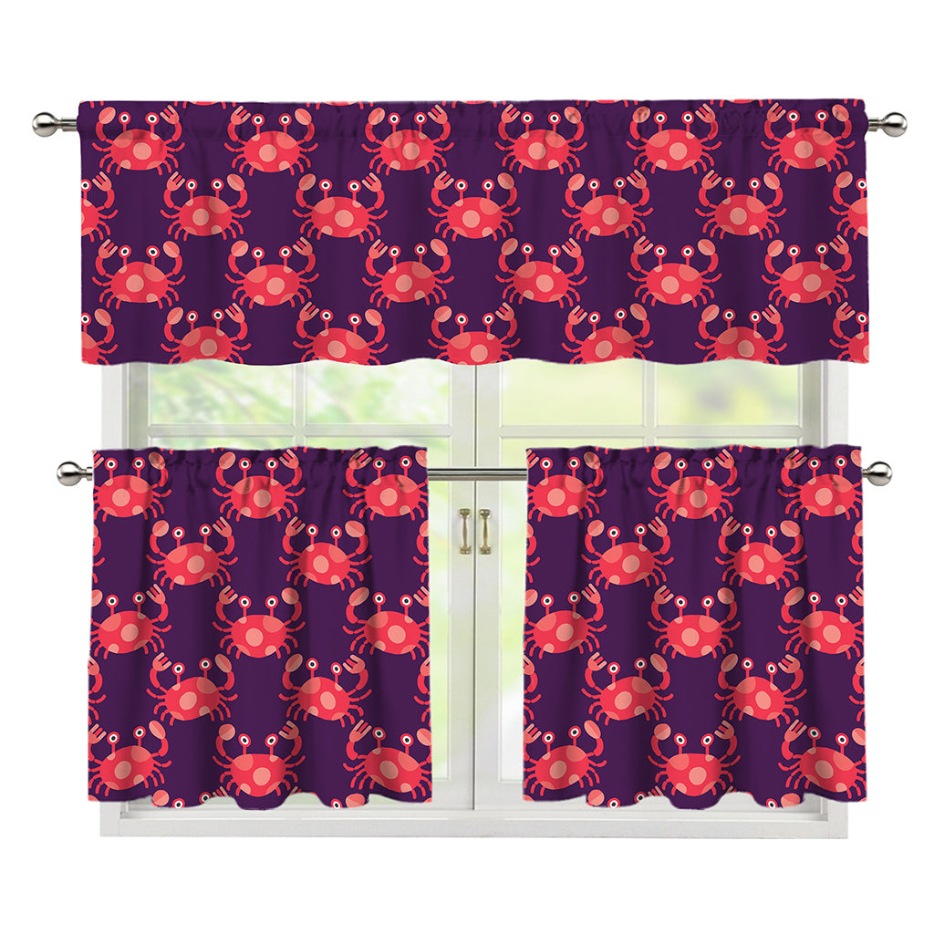 Cute Crab Pattern Print 3 Piece Kitchen Curtains