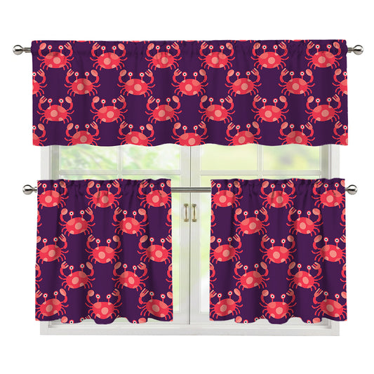 Cute Crab Pattern Print 3 Piece Kitchen Curtains