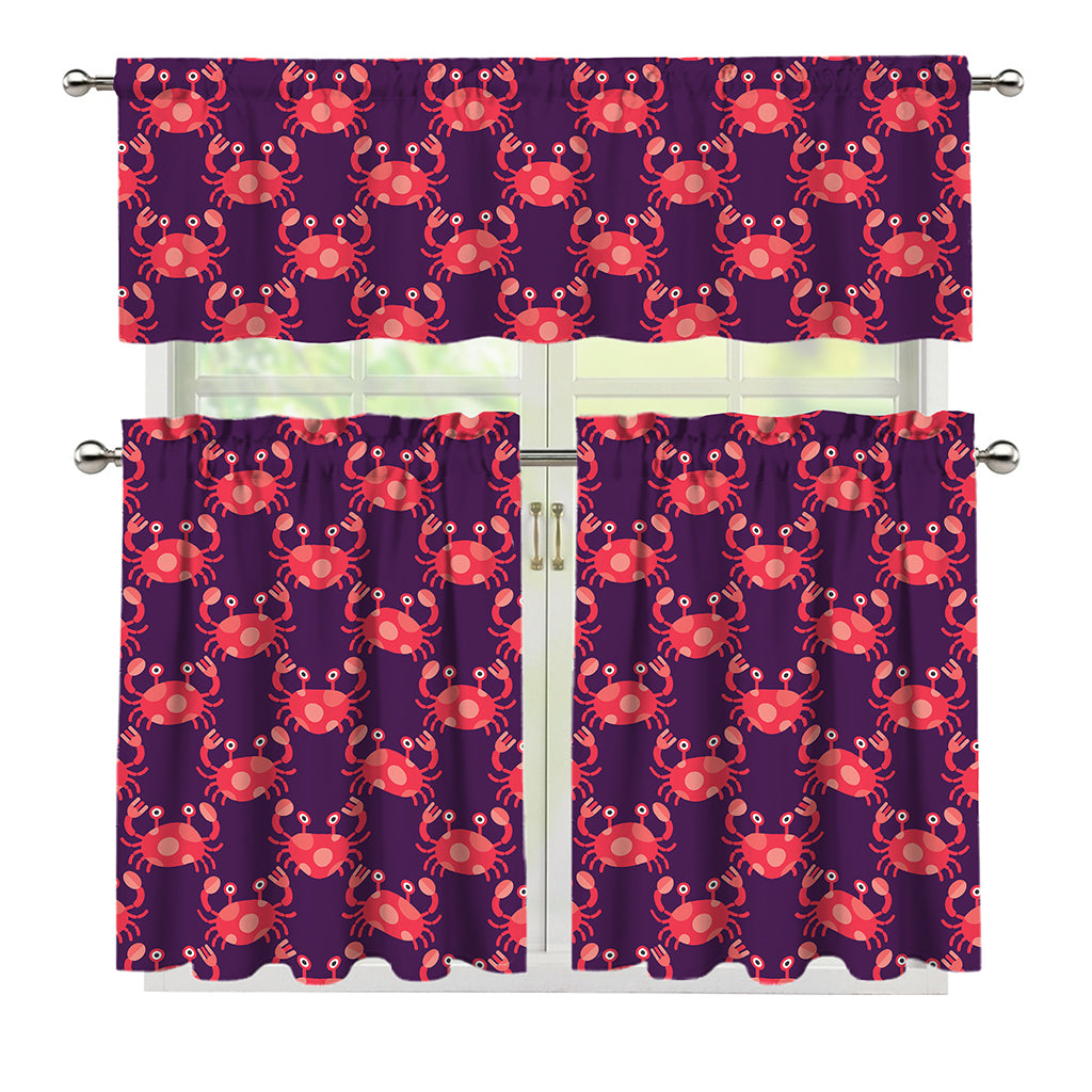 Cute Crab Pattern Print 3 Piece Kitchen Curtains