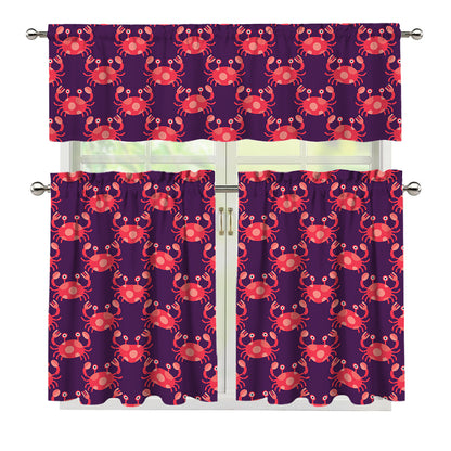Cute Crab Pattern Print 3 Piece Kitchen Curtains