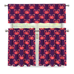 Cute Crab Pattern Print 3 Piece Kitchen Curtains