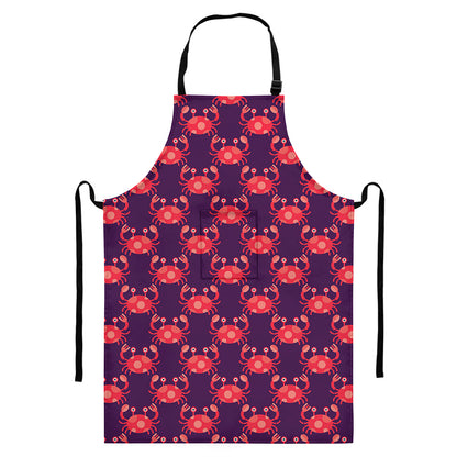 Cute Crab Pattern Print Bib Apron With Pocket
