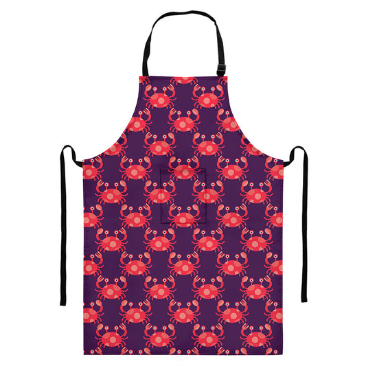Cute Crab Pattern Print Bib Apron With Pocket
