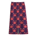 Cute Crab Pattern Print Cotton Front Slit Maxi Skirt