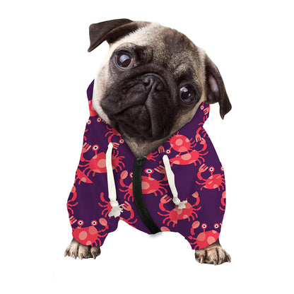 Cute Crab Pattern Print Dog Zip Up Hoodie