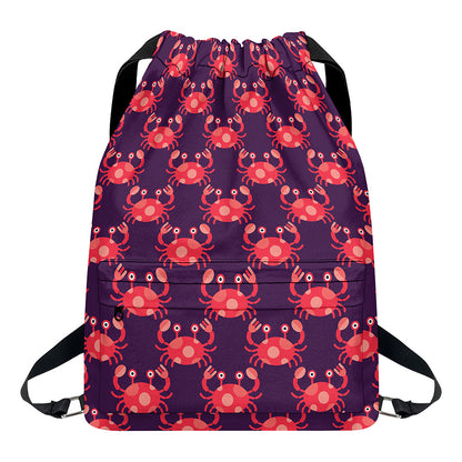 Cute Crab Pattern Print Drawstring Backpack
