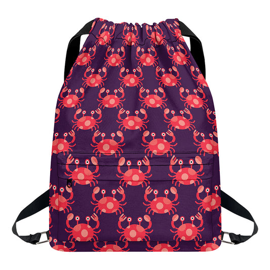 Cute Crab Pattern Print Drawstring Backpack