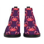 Cute Crab Pattern Print Flat Ankle Boots
