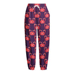 Cute Crab Pattern Print Fleece Lined Knit Pants