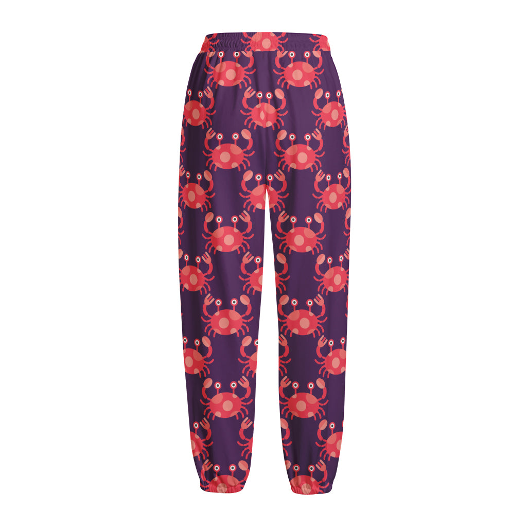 Cute Crab Pattern Print Fleece Lined Knit Pants