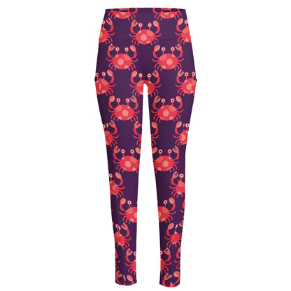 Cute Crab Pattern Print High-Waisted Pocket Leggings