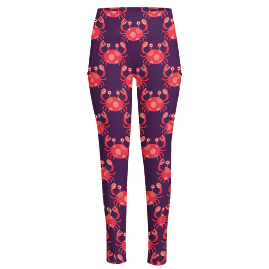 Cute Crab Pattern Print High-Waisted Pocket Leggings