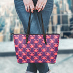 Cute Crab Pattern Print Leather Tote Bag