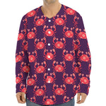 Cute Crab Pattern Print Long Sleeve Baseball Jersey