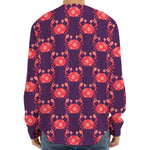 Cute Crab Pattern Print Long Sleeve Baseball Jersey
