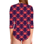 Cute Crab Pattern Print Long Sleeve Swimsuit