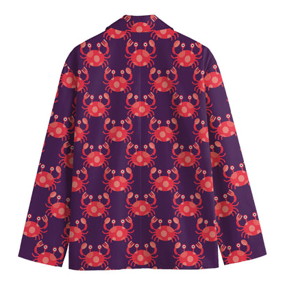 Cute Crab Pattern Print Men's Cotton Blazer