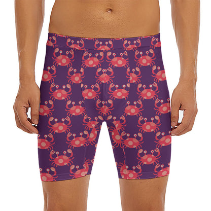Cute Crab Pattern Print Men's Long Boxer Briefs