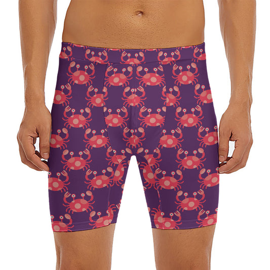 Cute Crab Pattern Print Men's Long Boxer Briefs