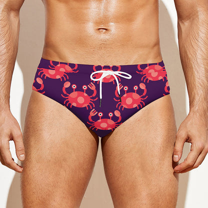 Cute Crab Pattern Print Men's Swim Briefs