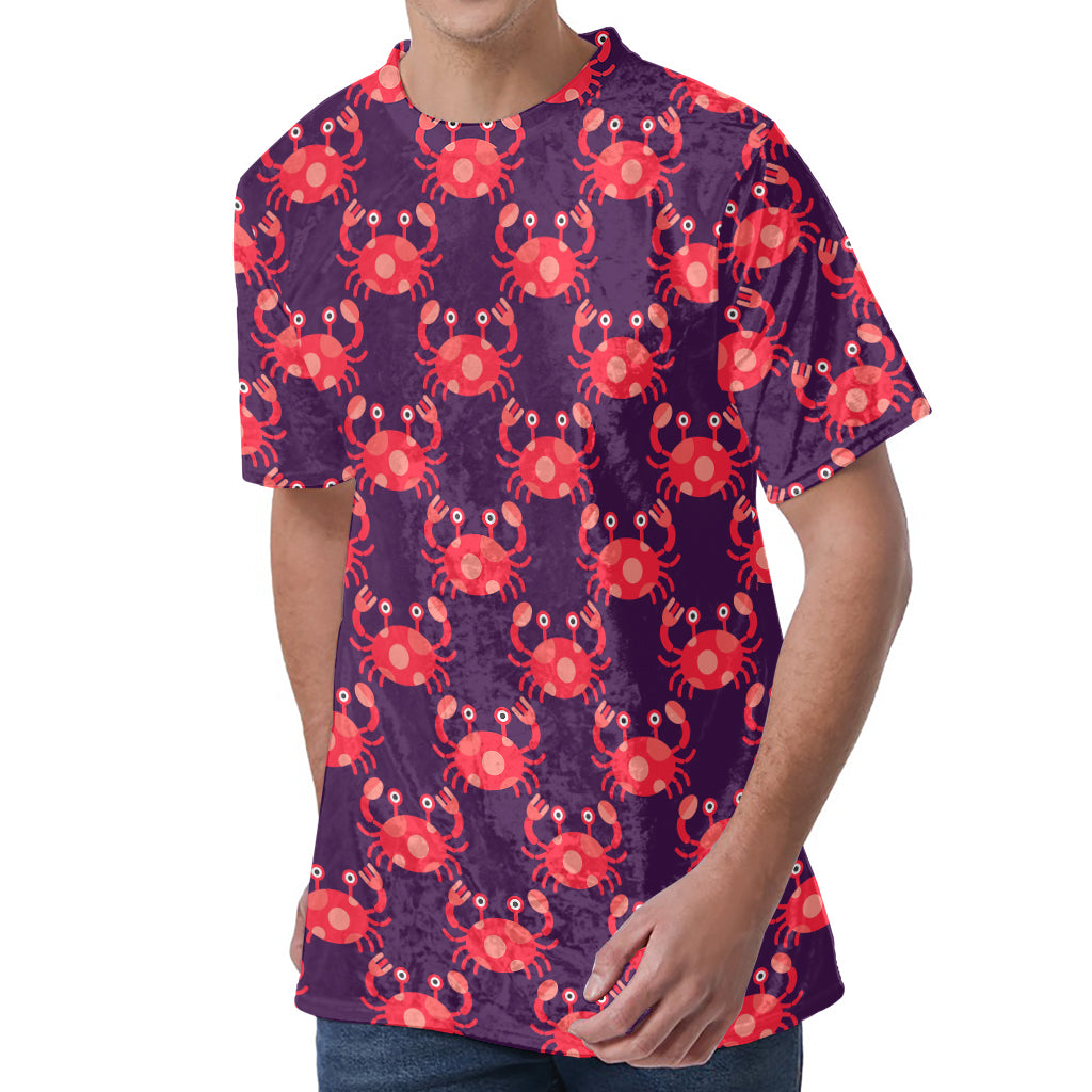 Cute Crab Pattern Print Men's Velvet T-Shirt