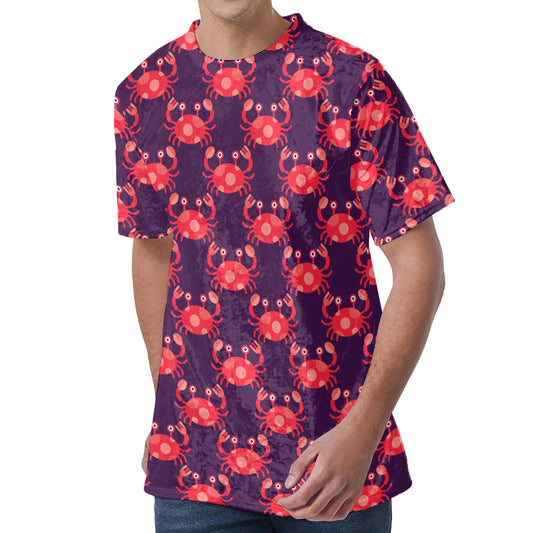 Cute Crab Pattern Print Men's Velvet T-Shirt