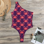 Cute Crab Pattern Print One Shoulder Bodysuit
