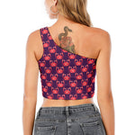 Cute Crab Pattern Print One Shoulder Crop Top