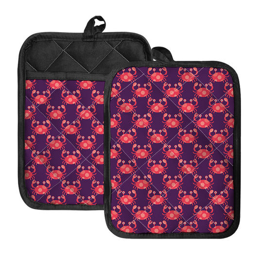 Cute Crab Pattern Print Pot Holders With Pocket