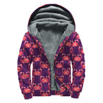 Cute Crab Pattern Print Sherpa Lined Zip Up Hoodie