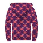 Cute Crab Pattern Print Sherpa Lined Zip Up Hoodie