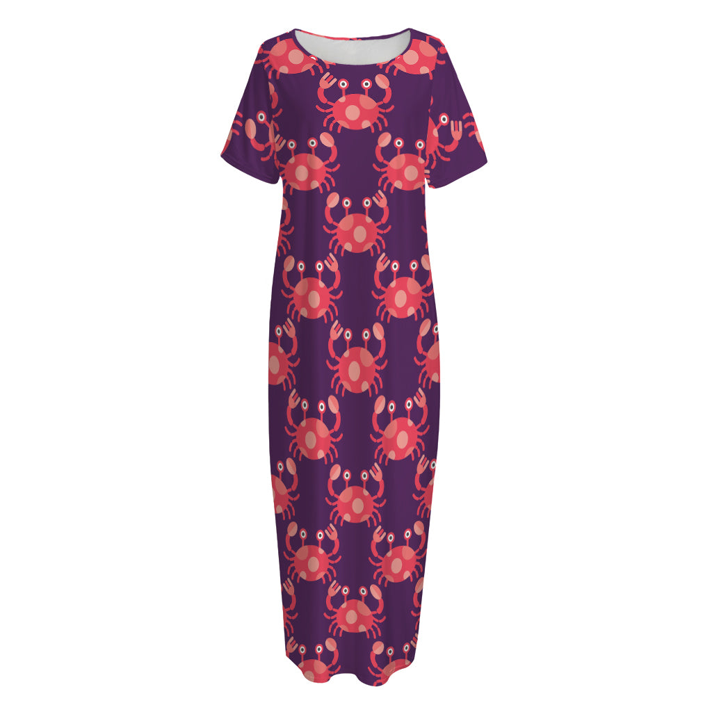 Cute Crab Pattern Print Short Sleeve Long Nightdress