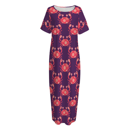Cute Crab Pattern Print Short Sleeve Long Nightdress