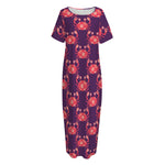 Cute Crab Pattern Print Short Sleeve Long Nightdress