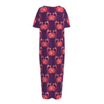 Cute Crab Pattern Print Short Sleeve Long Nightdress